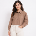Korean Style Embroidered Crop Shirt (White &Brown)